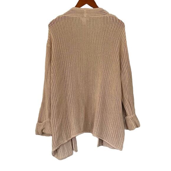 Kate Hill Tan/Neutral Cotton Open Knit Open Front Long Cardigan Cuffed Sleeve 3X - Picture 2 of 10
